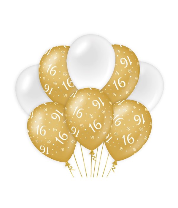 Ballonnen 16 Jaar Goud/Wit (8st)
