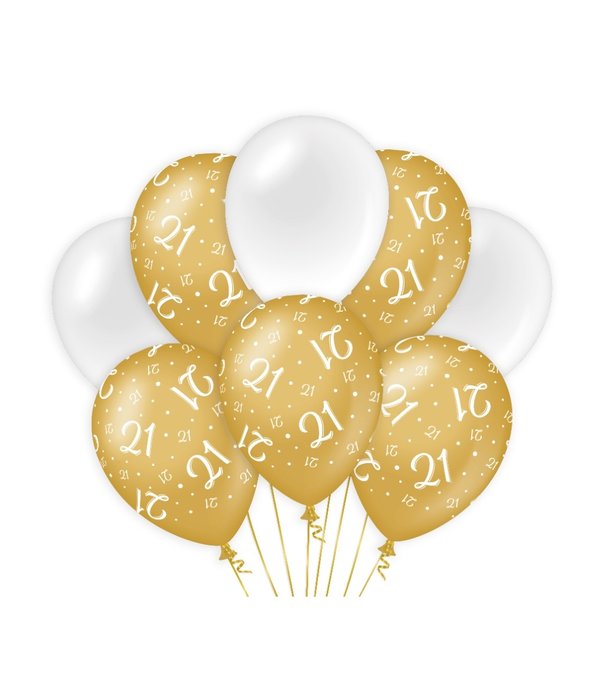 Ballonnen 21 Jaar Goud/Wit (8st)