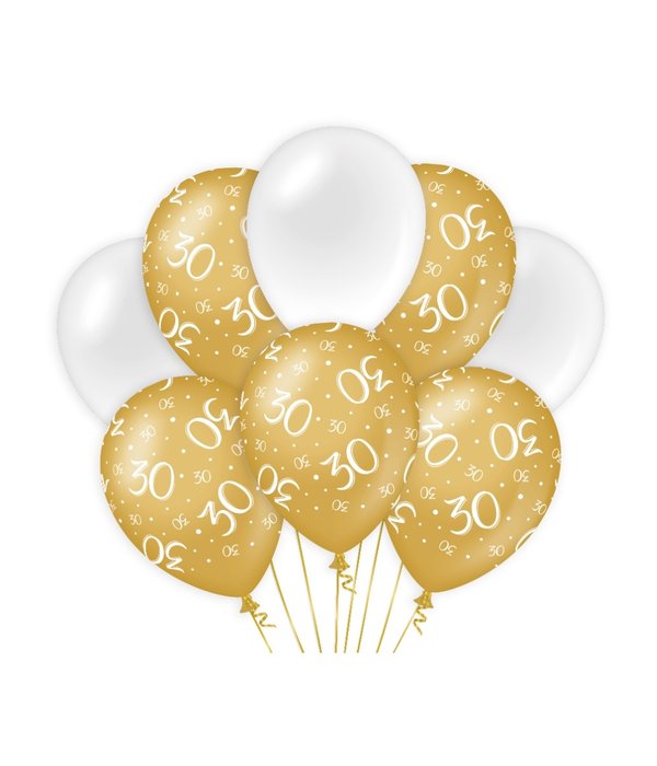 Ballonnen 30 Jaar Goud/Wit (8st)
