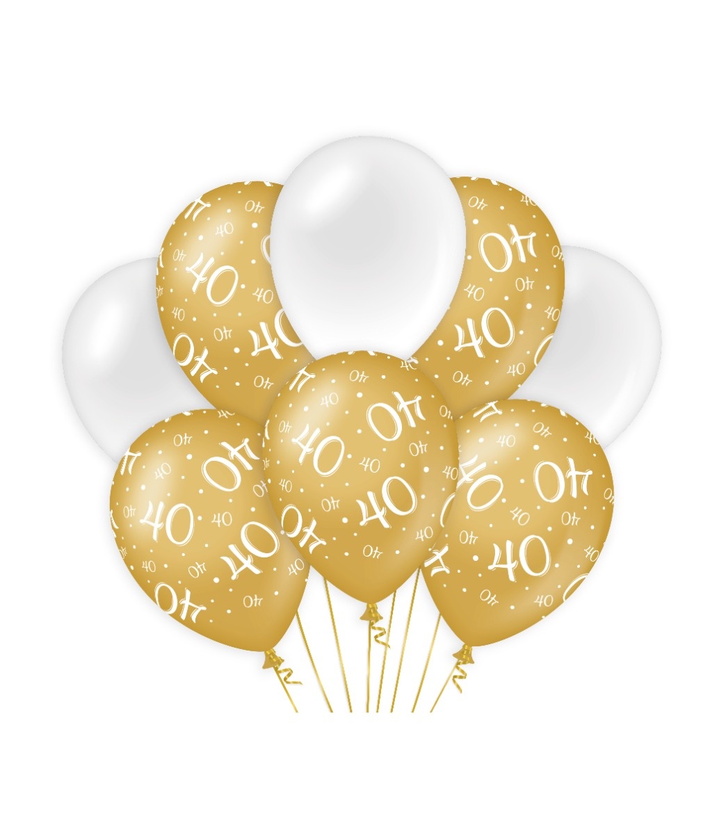 Ballonnen 40 Jaar Goud/Wit (8st) afbeelding