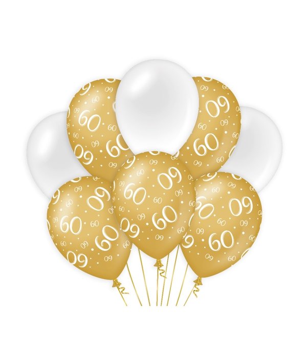 Ballonnen 60 Jaar Goud/Wit (8st)