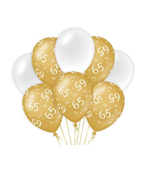Ballonnen 65 Jaar Goud/Wit (8st)