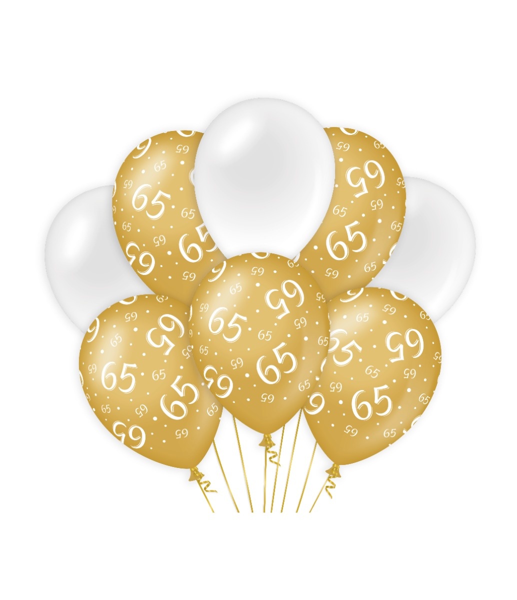 Ballonnen 65 Jaar Goud/Wit (8st) afbeelding