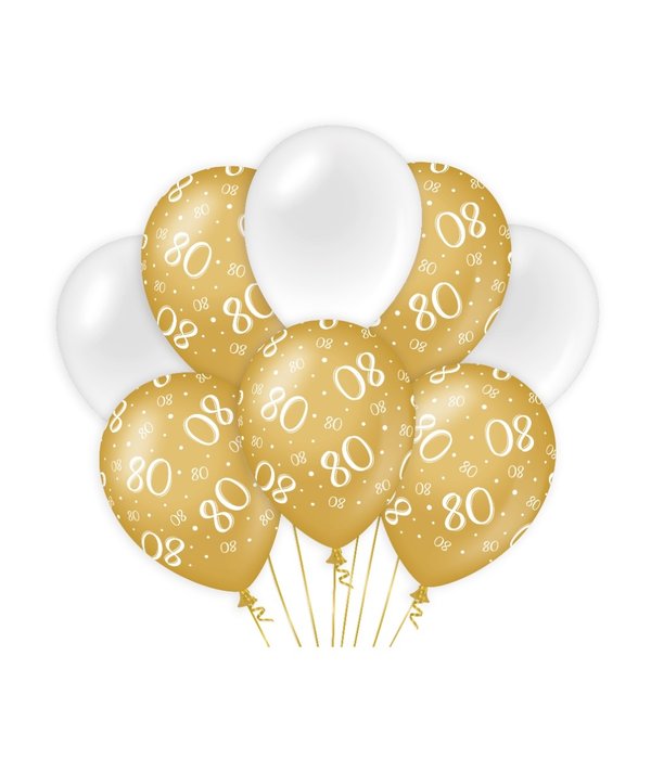 Ballonnen 80 Jaar Goud/Wit (8st)