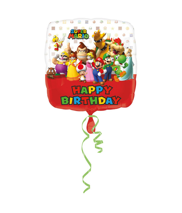 Folieballon Super Mario Happy Birthday Vierkant (43cm)
