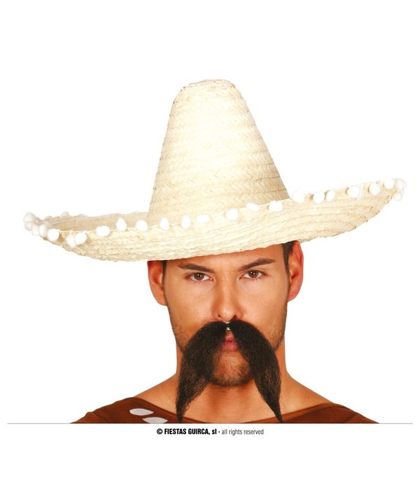 Mexicaanse Strohoed Naturel Met Bolletjes (45cm)