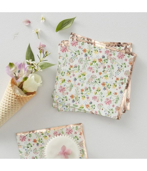 Floral Servetten rosé goud (16st)