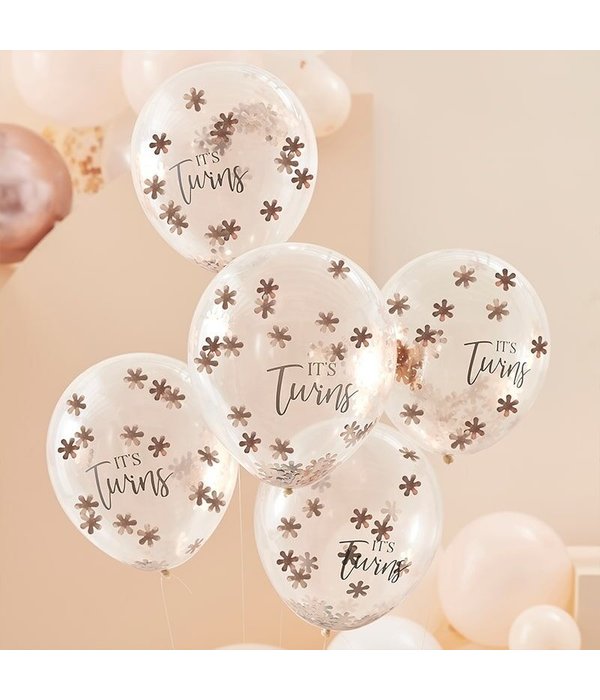 Rose gouden Confetti ballonnen 'It's Twins' (5st)