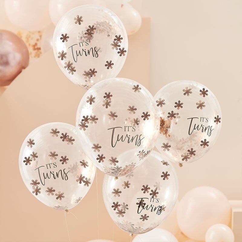 Rose gouden Confetti ballonnen &apos;It&apos;s Twins&apos; (5st)