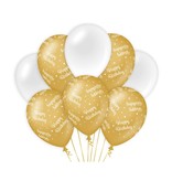 Ballonnen Happy Birthday Goud/Wit (8st)