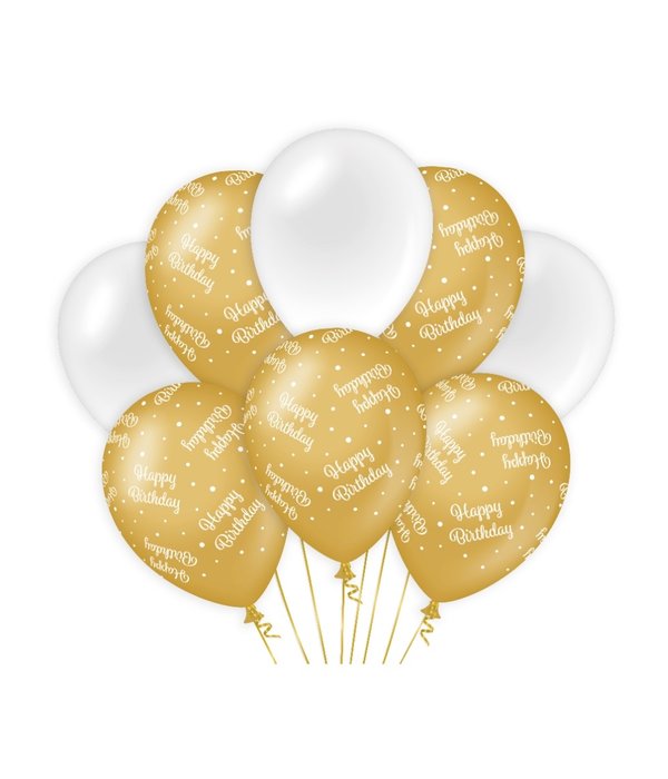 Ballonnen Happy Birthday Goud/Wit (8st)