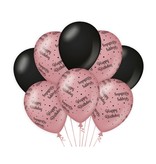 Ballonnen Happy Birthday Roze/Zwart (8st)