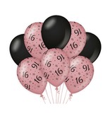 Ballonnen 16 Jaar Roze/Zwart (8st)