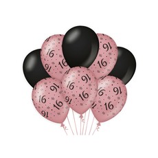Ballonnen 16 Jaar Roze/Zwart (8st)