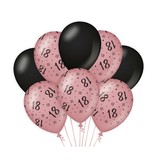 Ballonnen 18 Jaar Roze/Zwart (8st)