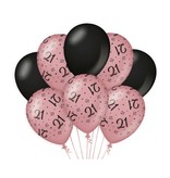 Ballonnen 21 Jaar Roze/Zwart (8st)