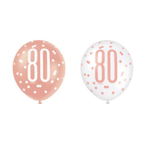 Ballonnen Rose Gold Glitz  80 Jaar (6st)