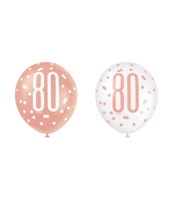 Ballonnen Rose Gold Glitz  80 Jaar (6st)