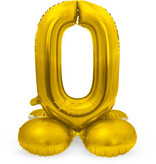 Goudkleurig  Folieballon  Cijfer 0 op Standaard (72cm)