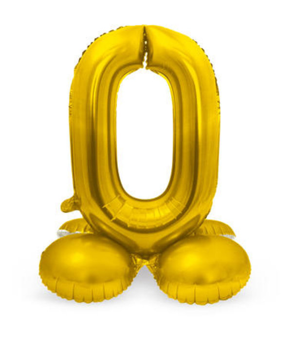 Goudkleurig  Folieballon  Cijfer 0 op Standaard (72cm)