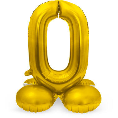 Goudkleurig Folieballon Cijfer 0 op Standaard (72cm)