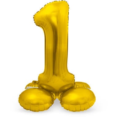 Goudkleurig Folieballon Cijfer 1 op Standaard (72cm)