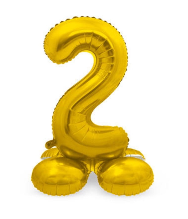 Goudkleurig Folieballon Cijfer 2 op Standaard (72 cm)