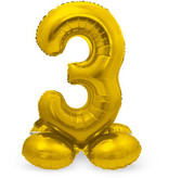 Goudkleurig  Folieballon  Cijfer 3 op Standaard (72 cm)