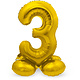 Goudkleurig  Folieballon  Cijfer 3 op Standaard (72 cm)