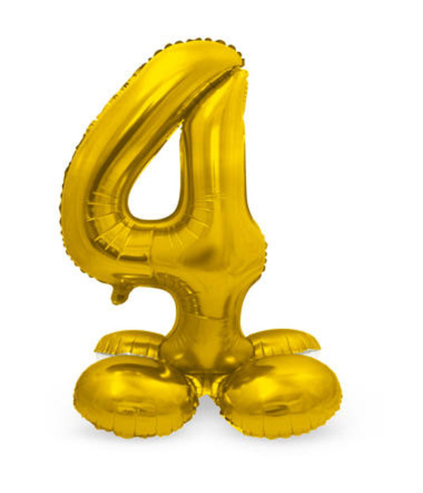 Goudkleurig Folieballon Cijfer 4  op Standaard (72 cm)