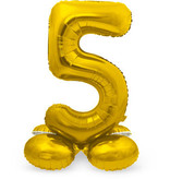 Goudkleurig  Folieballon Cijfer 5 op Standaard  (72 cm)