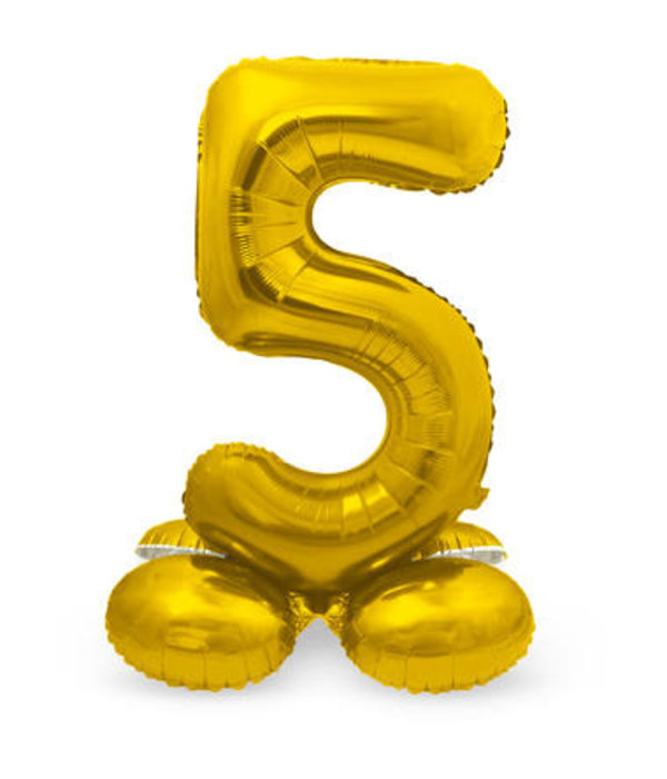 Goudkleurig  Folieballon Cijfer 5 op Standaard  (72 cm)