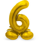 Goudkleurig Folieballon Cijfer 6 Op Standaard (72cm)