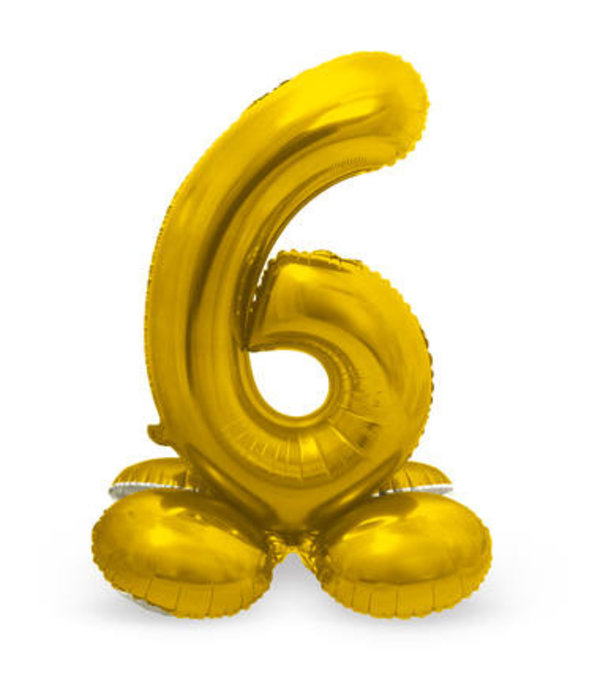 Goudkleurig Folieballon Cijfer 6 Op Standaard (72cm)