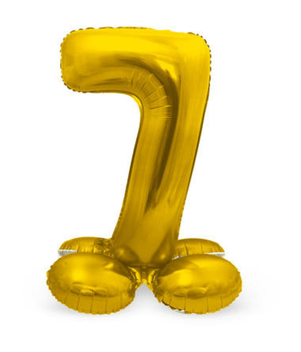 Goudkleurig Folieballon Cijfer 7 Op Standaard (72 cm)