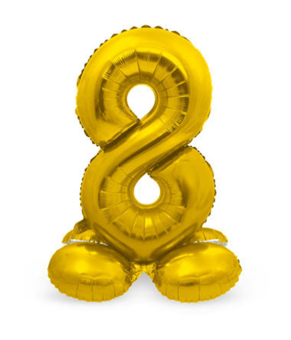 Goudkleurig Folieballon Cijfer 8 Op Standaard (72 cm)