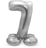 Zilverkleurig Folieballon Cijfer 7 Op Standaard (72 cm)