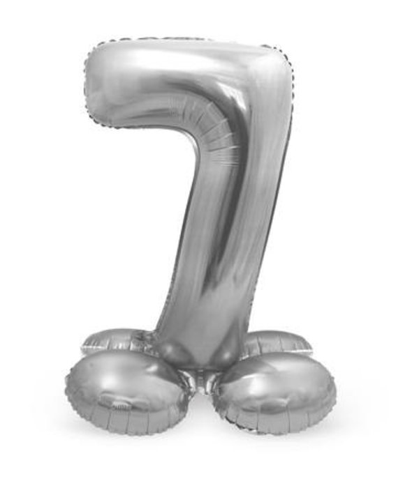 Zilverkleurig Folieballon Cijfer 7 Op Standaard (72 cm)