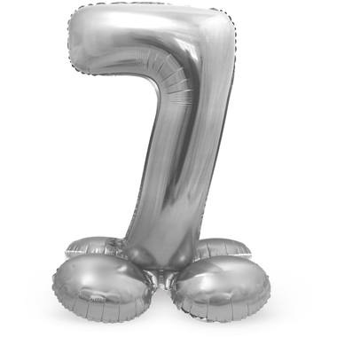 Zilverkleurig Folieballon Cijfer 7 Op Standaard (72 cm)