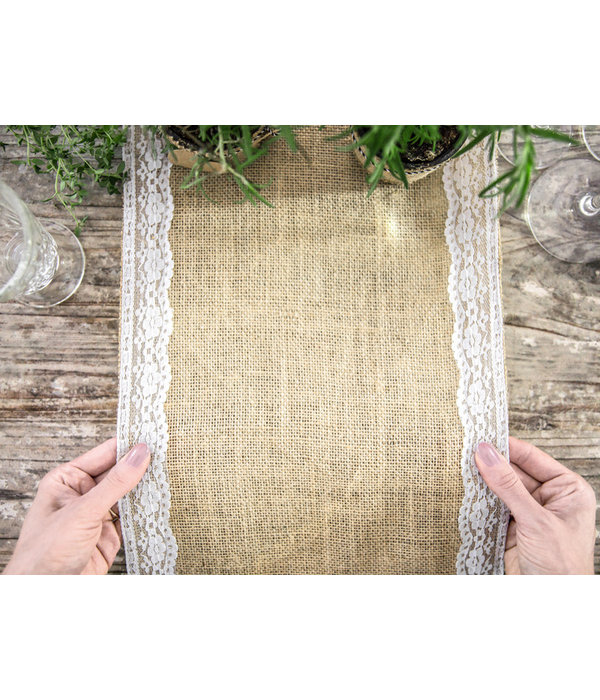 Jute Tafelloper met Kanten Rand (2,75m)