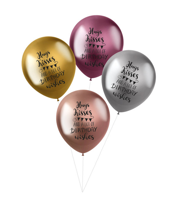 Ballonnen Metallic 'Hugs, Kisses & Wishes' (4st )