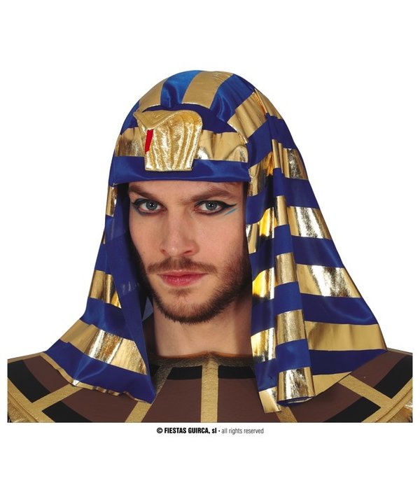 Hoofddoek Farao Blauw/Goud Kort
