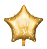 Folieballon Ster Goud 'Happy Birthday'