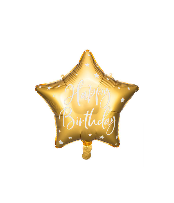 Folieballon Ster Goud 'Happy Birthday'