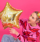 Folieballon Ster Goud 'Happy Birthday'