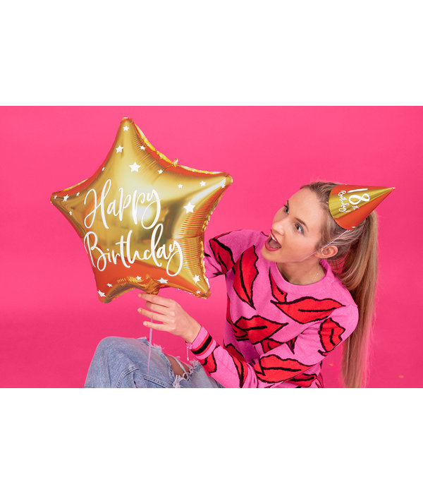 Folieballon Ster Goud 'Happy Birthday'