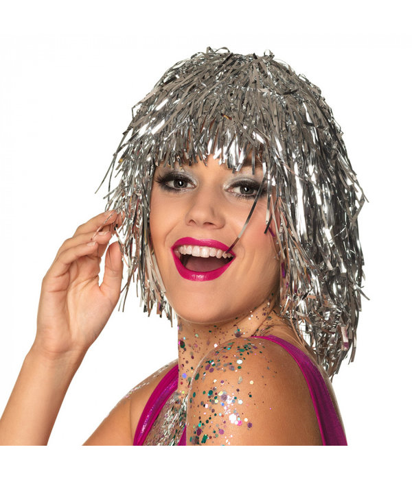 Lametta pruik zilver