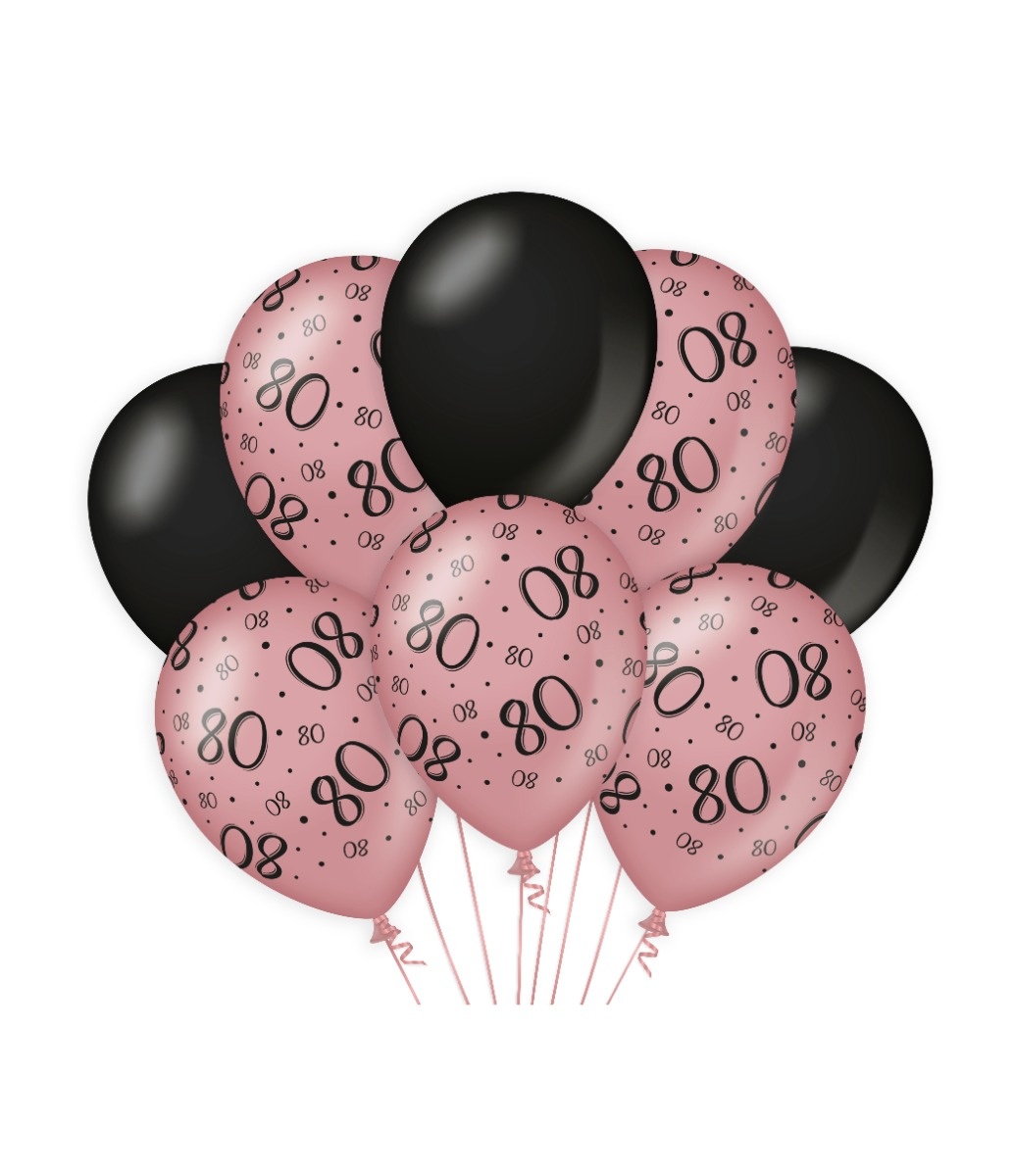 Ballonnen 80 Jaar Roze/Zwart (8st) afbeelding