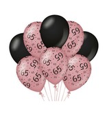 Ballonnen 65 Jaar Roze/Zwart (8st)