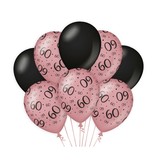 Ballonnen 60 Jaar Roze/Zwart (8st)
